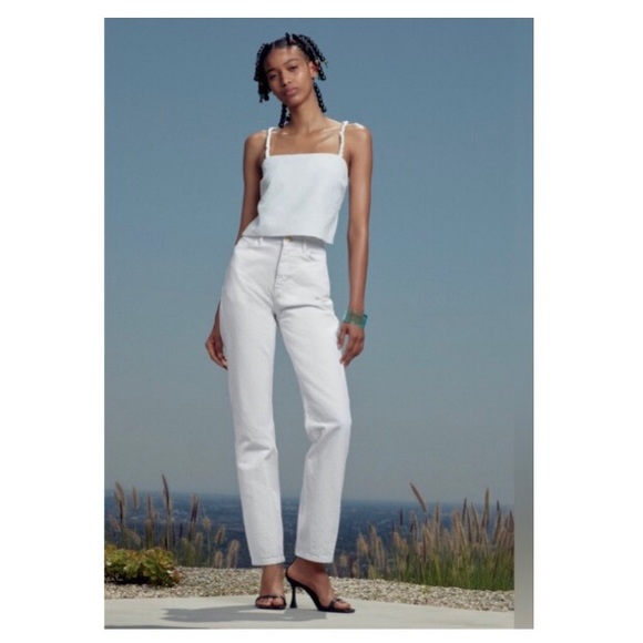 NWT • ZARA High Rise Straight White Denim Jean - Picture 2 of 15